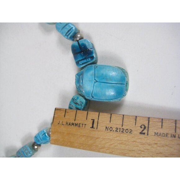 Egyptian Revival Scarab Faience Necklace Beaded Ceramic Vintage Pendant 29 READ - Picture 5 of 15